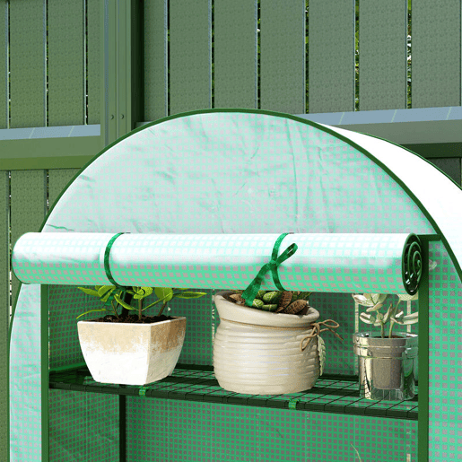 Outsunny Estufa de Exterior Estufa Pequena de 4 Níveis com 4 Prateleiras Porta Enrolável Cobertura de PE e Estrutura de Aço para Cultivos Plantas Flores 105x45x160 cm Verde