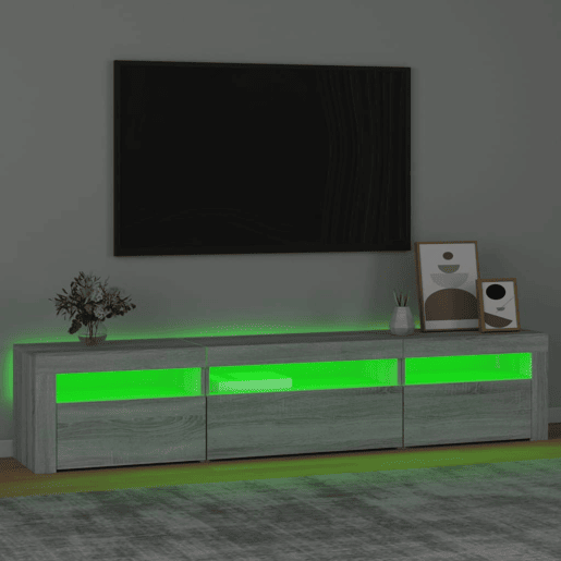 Móvel de TV - Modulo de TV - Armário de TV com luzes LED 195x35x40 cm cinzento sonoma