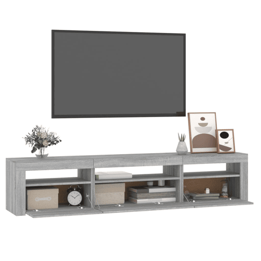 Móvel de TV - Modulo de TV - Armário de TV com luzes LED 195x35x40 cm cinzento sonoma