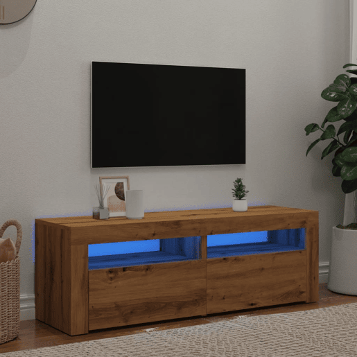 Móvel TV - Modulo de TV - Armário de TV c luzes LED derivados de madeira carvalho artisiano
