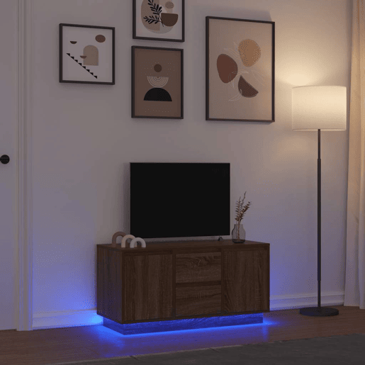Móvel de TV - Modulo de TV - Armário de TV com luzes LED 100x41x50 cm carvalho castanho