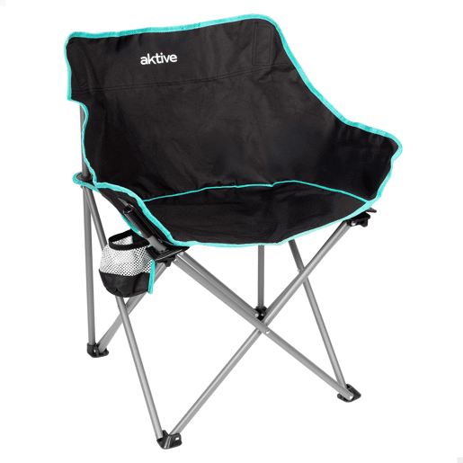 Aktive Cadeira de acampamento dobrável 50x47x74 cm com porta-copos, preta