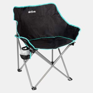 Aktive Cadeira de acampamento dobrável 50x47x74 cm com porta-copos, preta