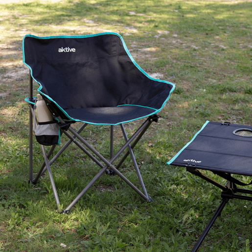 Aktive Cadeira de acampamento dobrável 50x47x74 cm com porta-copos, preta