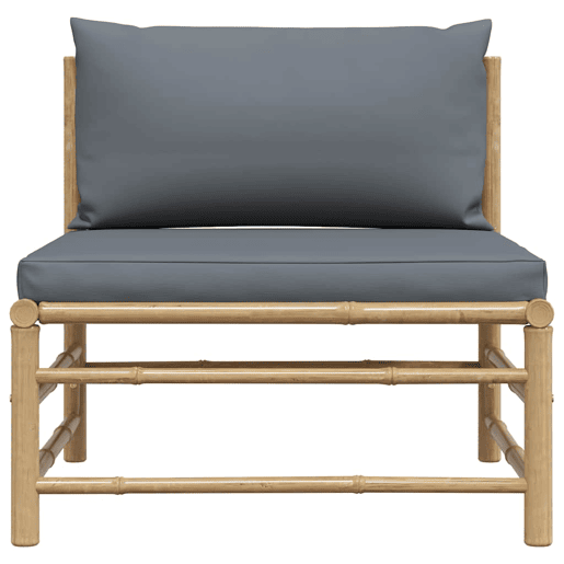 vidaXL Sofá de centro p jardim com almofadões cinzento-escuro bambu vidaXL Sofá de centro p jardim com almofadões cinzento-escuro bambu