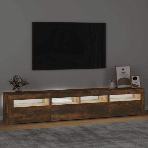Móvel de TV - Modulo de TV - Armário de TV com luzes LED 210x35x40 cm carvalho fumado Móvel de TV - Modulo de TV - Armário de TV com luzes LED 210x35x40 cm carvalho fumado