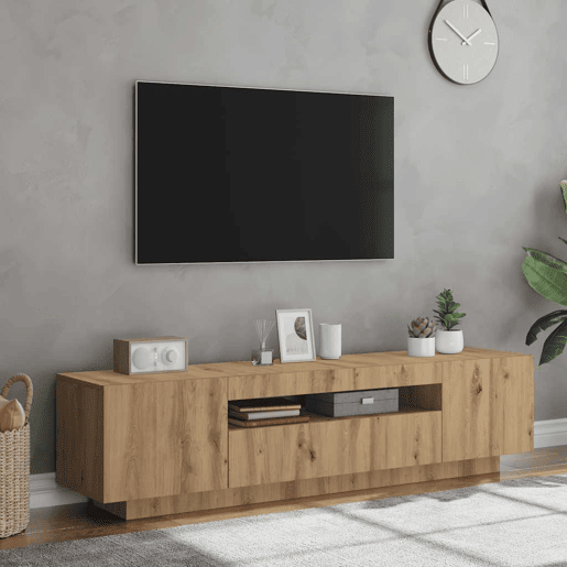 Móvel TV - Modulo de TV - Armário de TV c luzes LED derivados de madeira carvalho artisiano