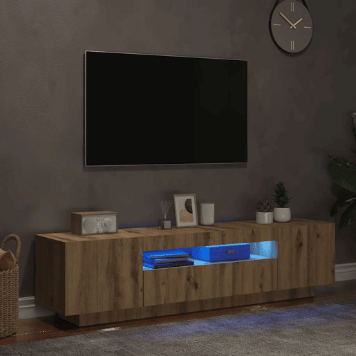 Móvel TV - Modulo de TV - Armário de TV c luzes LED derivados de madeira carvalho artisiano