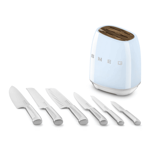 Conjunto de Facas de Cozinha e Suporte Smeg KBSF02PB Azul Aço inoxidável