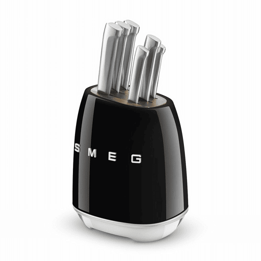 Conjunto de Facas de Cozinha e Suporte Smeg KBSF02BL Preto Aço inoxidável