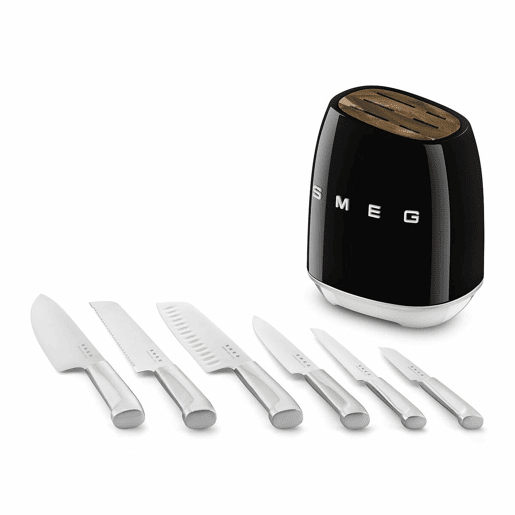 Conjunto de Facas de Cozinha e Suporte Smeg KBSF02BL Preto Aço inoxidável