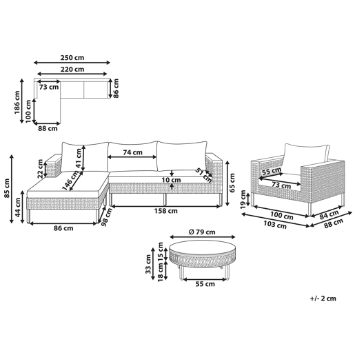 Conjunto de jardim com mesa 4 lugares CALASETTA à direita Creme