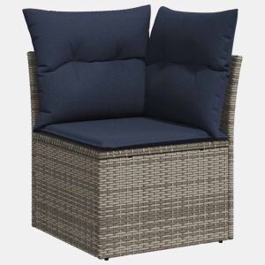 vidaXL Sofá de canto para jardim com almofadões vime PE cinzento