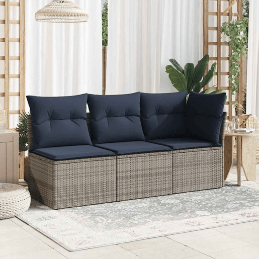 vidaXL Sofá de canto para jardim com almofadões vime PE cinzento