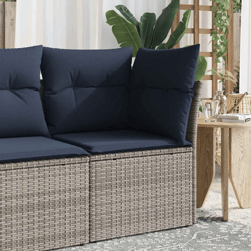vidaXL Sofá de canto para jardim com almofadões vime PE cinzento