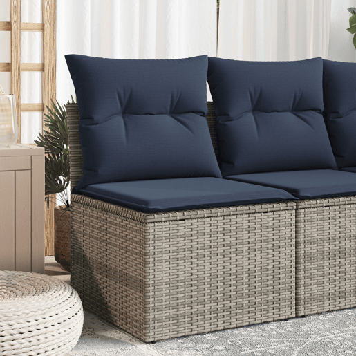 vidaXL Sofá de jardim sem braços com almofadões vime PE cinzento