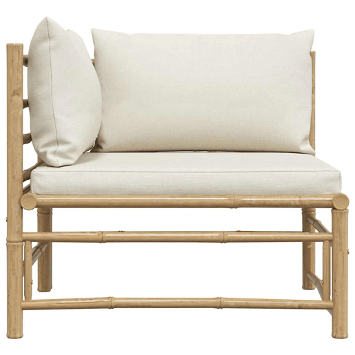 vidaXL Sofá de canto p jardim com almofadões branco nata bambu vidaXL Sofá de canto p jardim com almofadões branco nata bambu