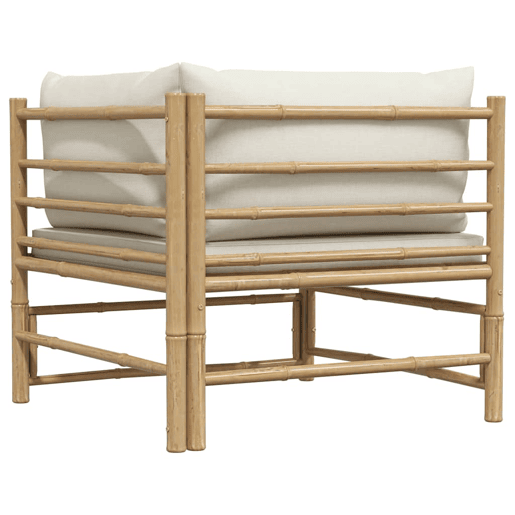 vidaXL Sofá de canto p jardim com almofadões branco nata bambu vidaXL Sofá de canto p jardim com almofadões branco nata bambu