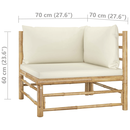 vidaXL Sofá de canto p jardim com almofadões branco nata bambu vidaXL Sofá de canto p jardim com almofadões branco nata bambu