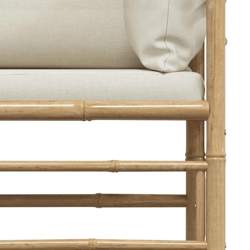 vidaXL Sofá de canto p jardim com almofadões branco nata bambu vidaXL Sofá de canto p jardim com almofadões branco nata bambu