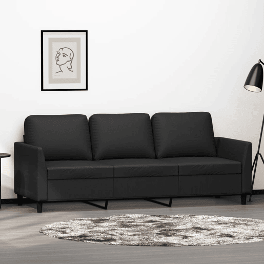 Sofá de 3 lugares - Sofá fixo 180 cm couro artificial preto Sofá de 3 lugares - Sofá fixo 180 cm couro artificial preto
