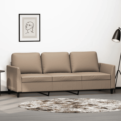 Sofá de 3 lugares - Sofá fixo 180 cm couro artificial cor cappuccino Sofá de 3 lugares - Sofá fixo 180 cm couro artificial cor cappuccino