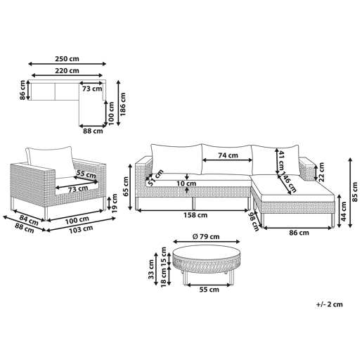 Conjunto de jardim com mesa 4 lugares CALASETTA à esquerda Creme Conjunto de jardim com mesa 4 lugares CALASETTA à esquerda Creme