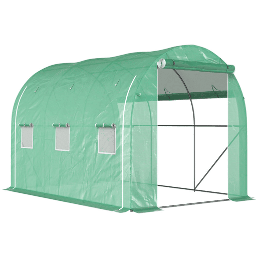 Outsunny Estufa Tipo Túnel 296x196x200 cm Estufa de Jardim com 3 Portas e 6 Janelas Enroláveis Estufa com Teto Curvo para Cultivo de Plantas Flores Verde