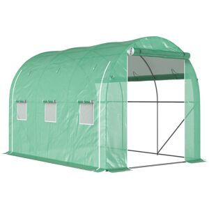 Outsunny Estufa Tipo Túnel 296x196x200 cm Estufa de Jardim com 3 Portas e 6 Janelas Enroláveis Estufa com Teto Curvo para Cultivo de Plantas Flores Verde