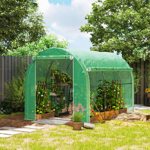 Outsunny Estufa Tipo Túnel 296x196x200 cm Estufa de Jardim com 3 Portas e 6 Janelas Enroláveis Estufa com Teto Curvo para Cultivo de Plantas Flores Verde