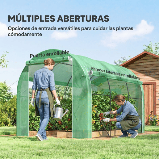 Outsunny Estufa Tipo Túnel 296x196x200 cm Estufa de Jardim com 3 Portas e 6 Janelas Enroláveis Estufa com Teto Curvo para Cultivo de Plantas Flores Verde