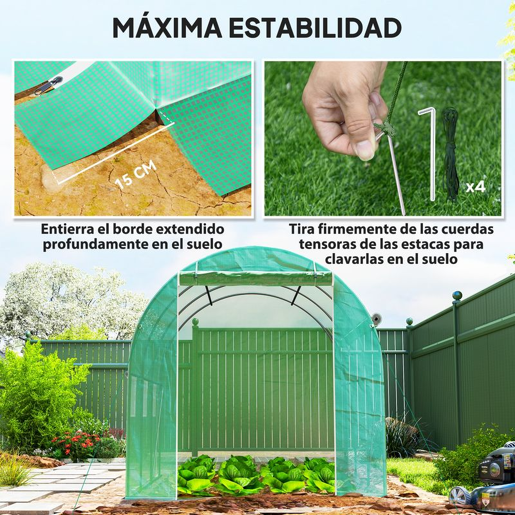 Outsunny Estufa Tipo Túnel 296x196x200 cm Estufa de Jardim com 3 Portas e 6 Janelas Enroláveis Estufa com Teto Curvo para Cultivo de Plantas Flores Verde