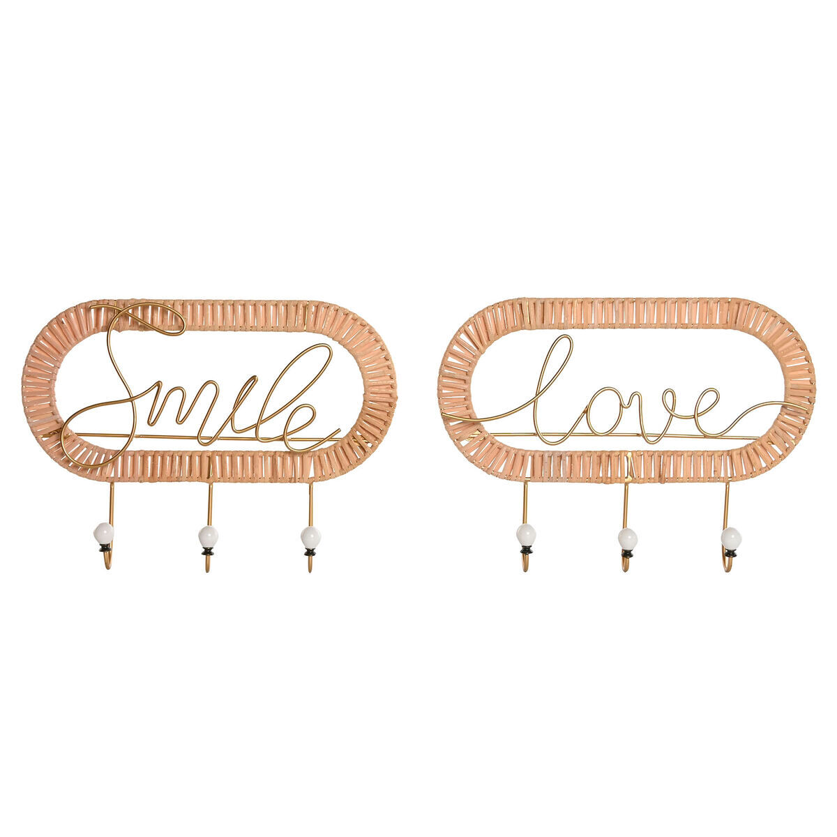 Perchero de pared home esprit dorado natural metal ratán 40 x 6,4 x 28,6 cm (2 unidades)