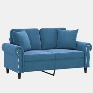 Sofá 2 lugares - Sofá fixo c almofadas decorativas 120 cm veludo azul