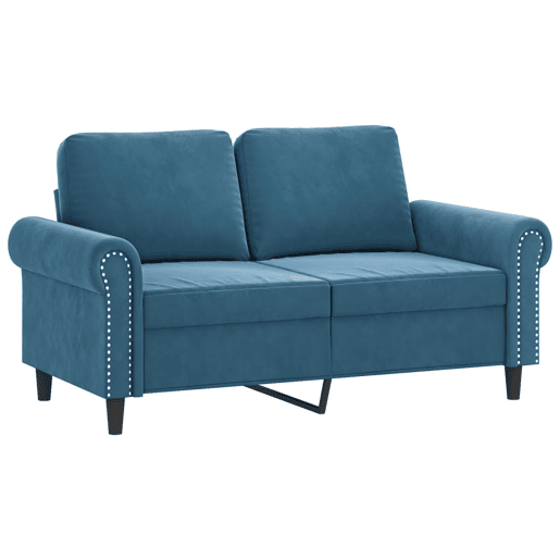 Sofá 2 lugares - Sofá fixo c almofadas decorativas 120 cm veludo azul Sofá 2 lugares - Sofá fixo c almofadas decorativas 120 cm veludo azul