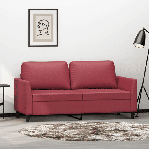 Sofá de 2 lugares - Sofá fixo 140 cm couro artificial vermelho tinto Sofá de 2 lugares - Sofá fixo 140 cm couro artificial vermelho tinto
