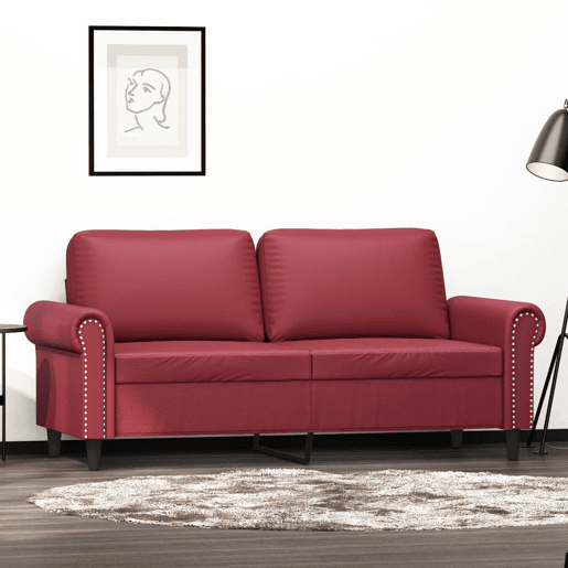 Sofá de 2 lugares - Sofá fixo 140 cm couro artificial vermelho tinto