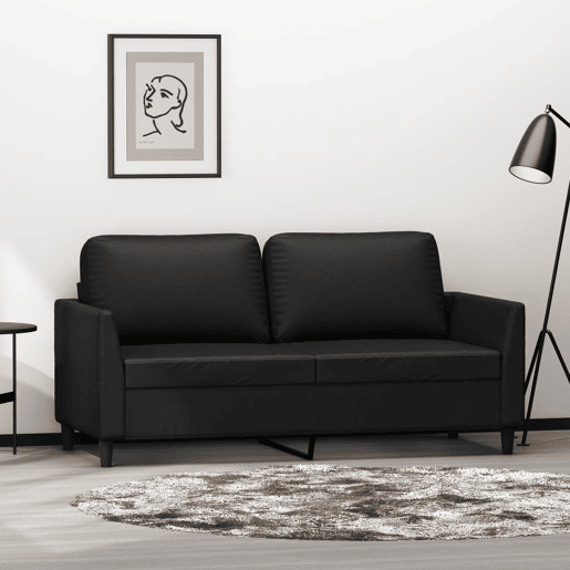 Sofá de 2 lugares - Sofá fixo 140 cm couro artificial preto Sofá de 2 lugares - Sofá fixo 140 cm couro artificial preto