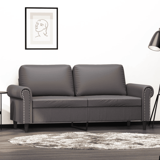 Sofá de 2 lugares - Sofá fixo 140 cm couro artificial cinza Sofá de 2 lugares - Sofá fixo 140 cm couro artificial cinza