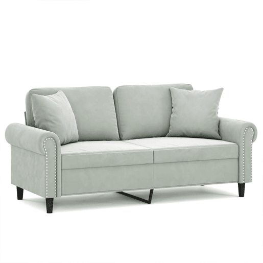 Sofá 2 lugares - Sofá fixo + almofadas decorativas 140cm veludo cinza-claro Sofá 2 lugares - Sofá fixo + almofadas decorativas 140cm veludo cinza-claro