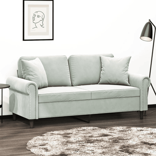 Sofá 2 lugares - Sofá fixo + almofadas decorativas 140cm veludo cinza-claro Sofá 2 lugares - Sofá fixo + almofadas decorativas 140cm veludo cinza-claro