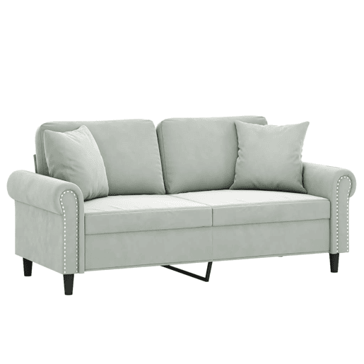 Sofá 2 lugares - Sofá fixo + almofadas decorativas 140cm veludo cinza-claro Sofá 2 lugares - Sofá fixo + almofadas decorativas 140cm veludo cinza-claro