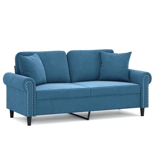 Sofá 2 lugares - Sofá fixo c almofadas decorativas 140 cm veludo azul