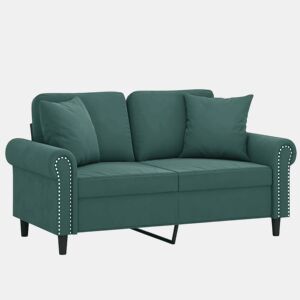 Sofá 2 lug. - Sofá fixo c almofadas decorativas 120 cm veludo verde-escuro