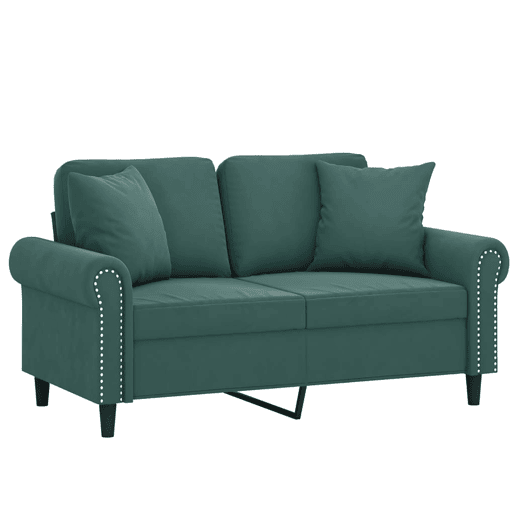 Sofá 2 lug. - Sofá fixo c almofadas decorativas 120 cm veludo verde-escuro