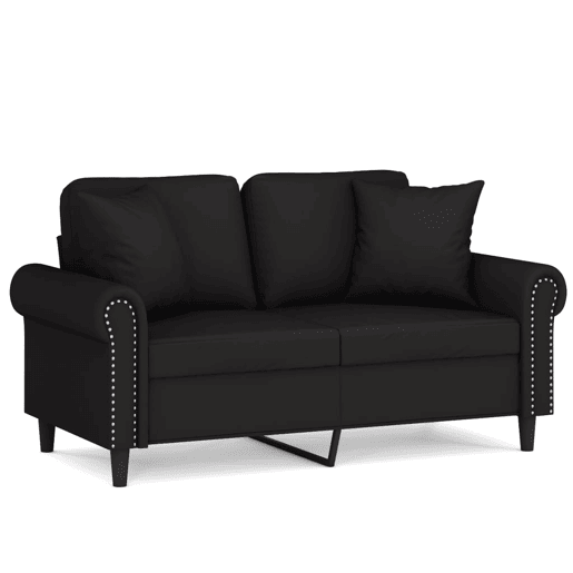 Sofá 2 lugares - Sofá fixo c almofadas decorativas 120 cm veludo preto Sofá 2 lugares - Sofá fixo c almofadas decorativas 120 cm veludo preto