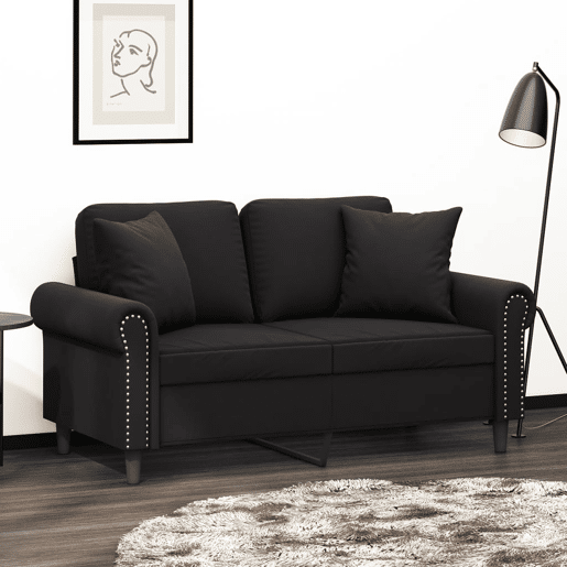 Sofá 2 lugares - Sofá fixo c almofadas decorativas 120 cm veludo preto Sofá 2 lugares - Sofá fixo c almofadas decorativas 120 cm veludo preto