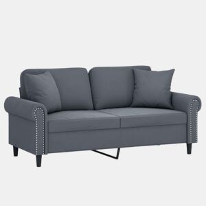 Sofá 2 lug. - Sofá fixo c almofadas decorativas 140 cm veludo cinza-escuro