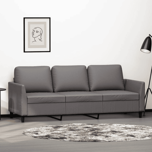 Sofá de 3 lugares - Sofá fixo 180 cm couro artificial cinza Sofá de 3 lugares - Sofá fixo 180 cm couro artificial cinza