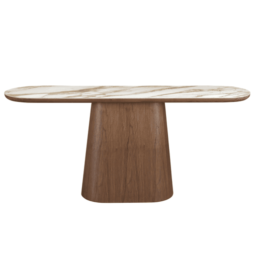 Mesa de consola oval meio redonda em mármore e nogueira